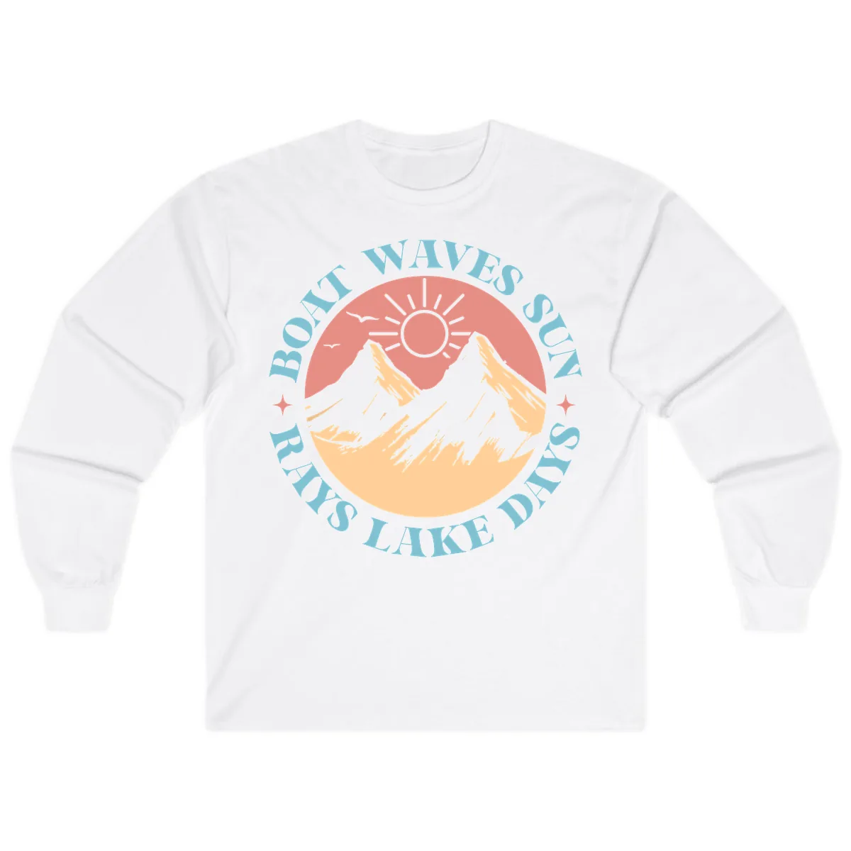 Boat Waves Sun Rays Lake Days Long Sleeve in White