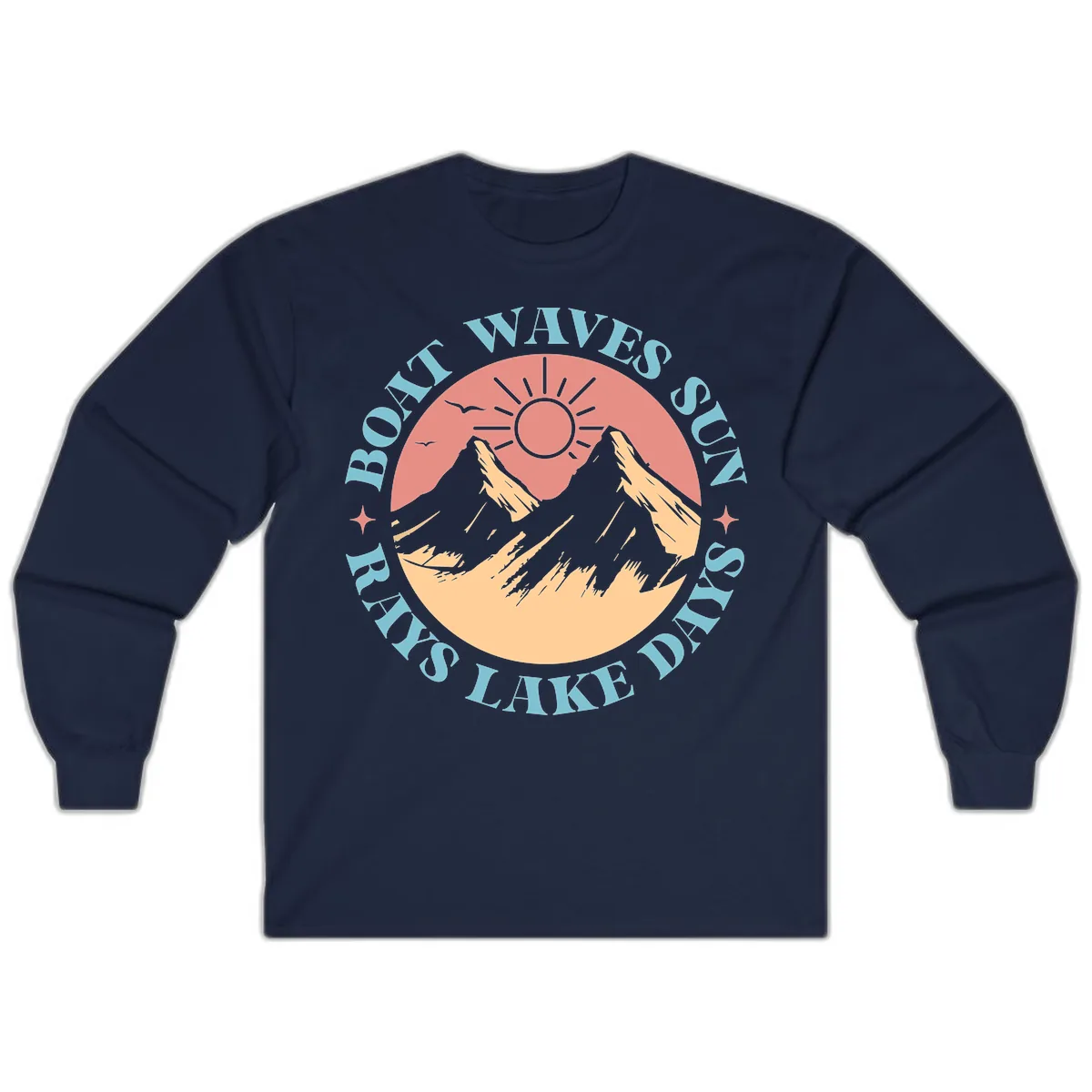 Boat Waves Sun Rays Lake Days Long Sleeve in Navy