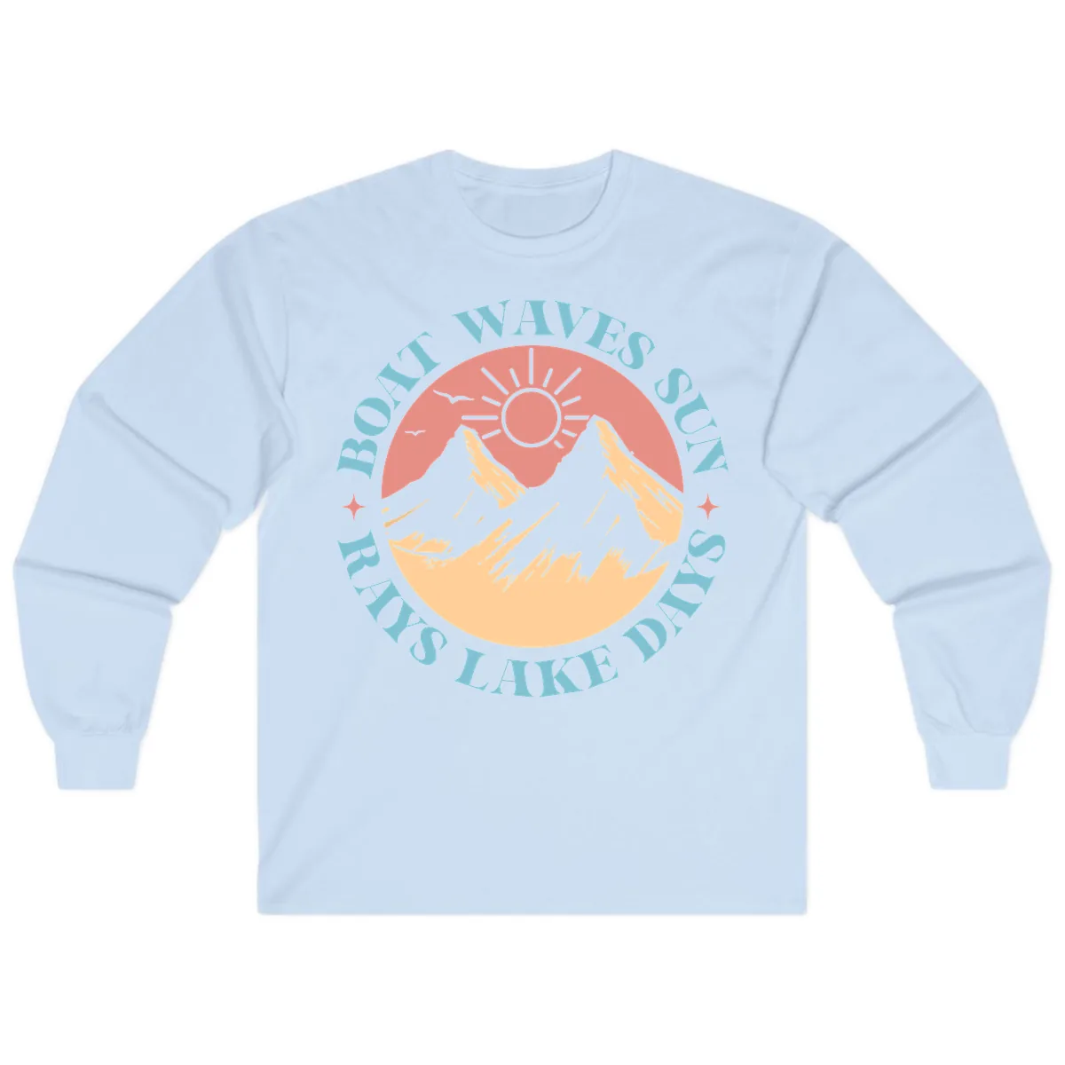 Boat Waves Sun Rays Lake Days Long Sleeve in Light Blue