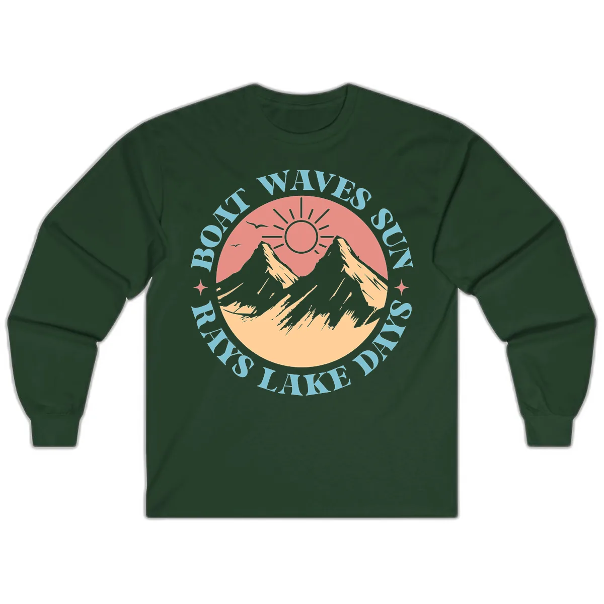 Boat Waves Sun Rays Lake Days Long Sleeve in Forest Green