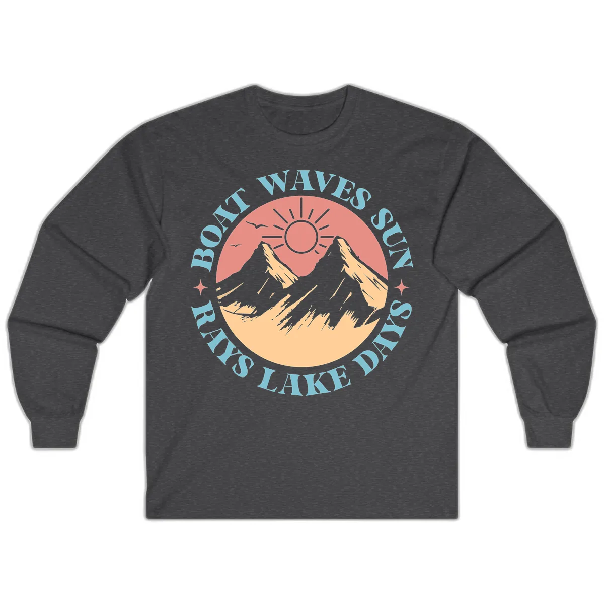 Boat Waves Sun Rays Lake Days Long Sleeve in Dark Heather