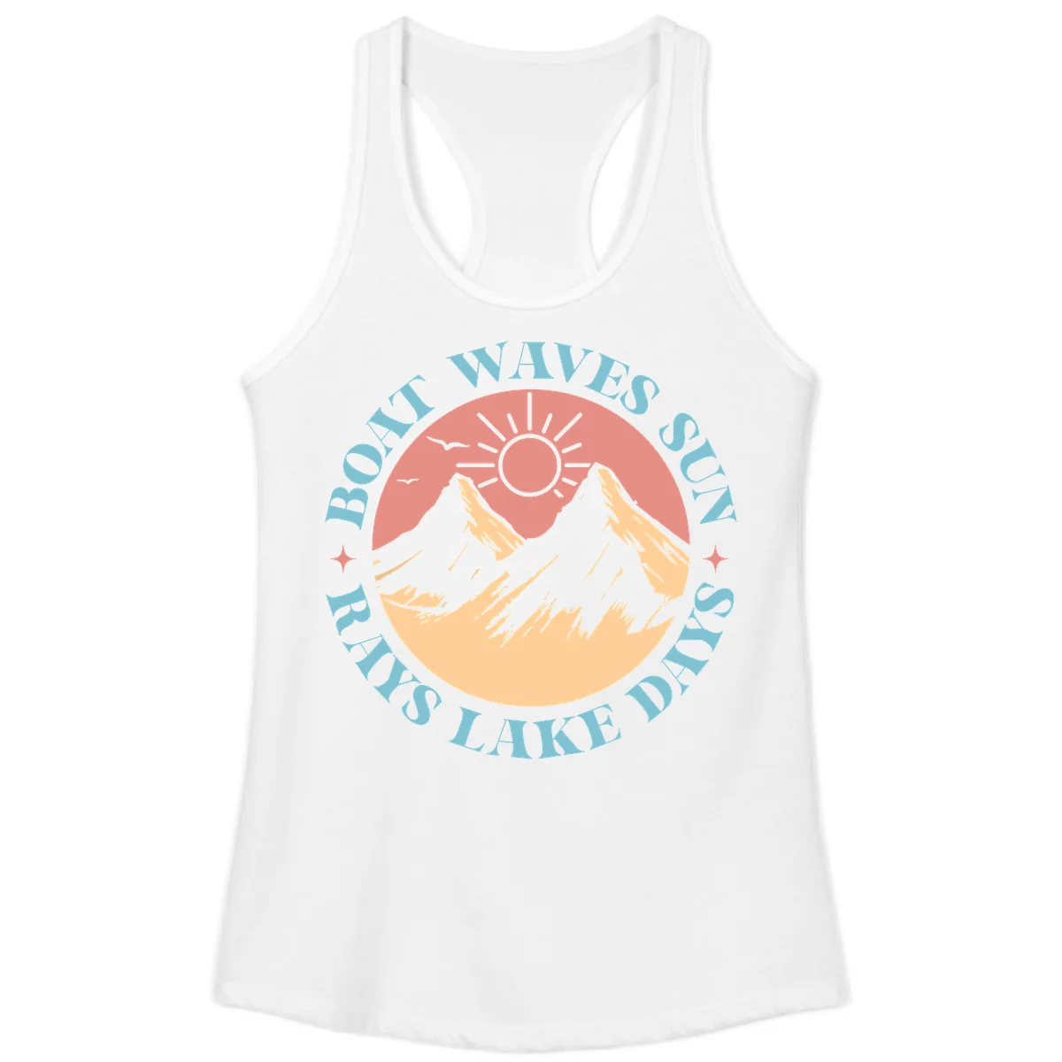 Boat Waves Sun Rays Lake Days Ladies Tank in White