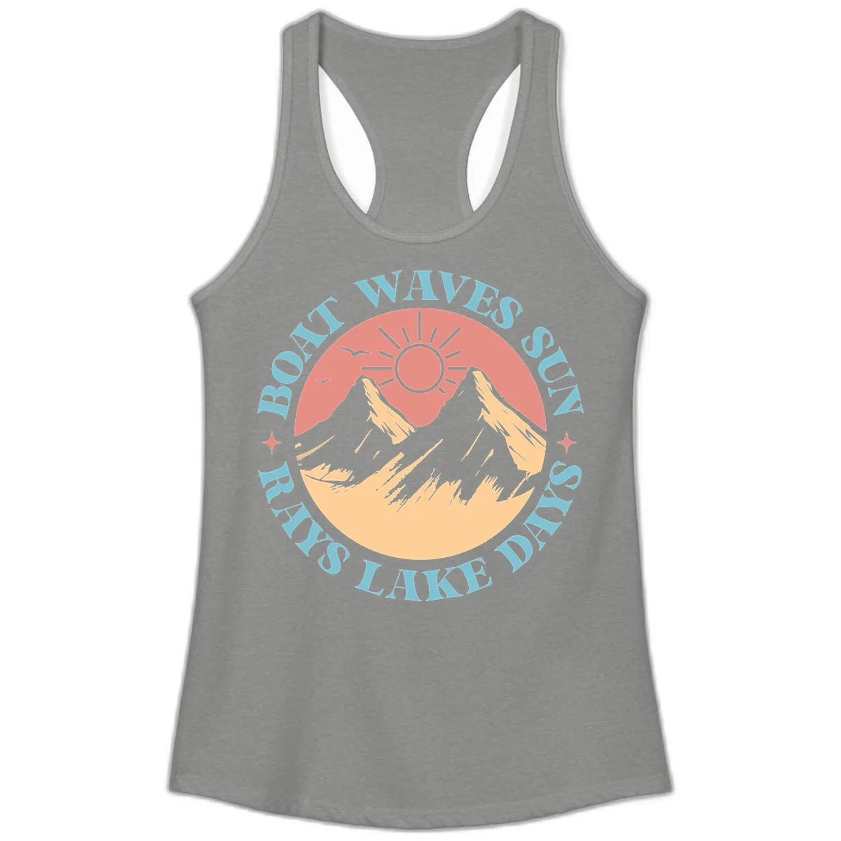 Boat Waves Sun Rays Lake Days Ladies Tank in Heather Grey