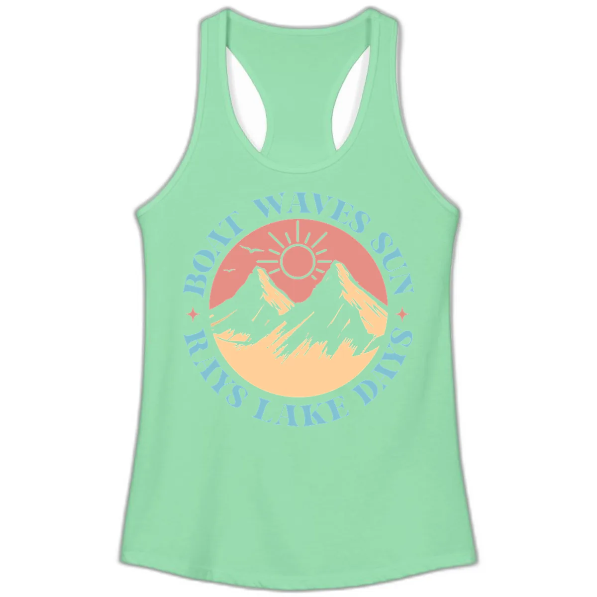 Boat Waves Sun Rays Lake Days Ladies Tank in Solid Mint