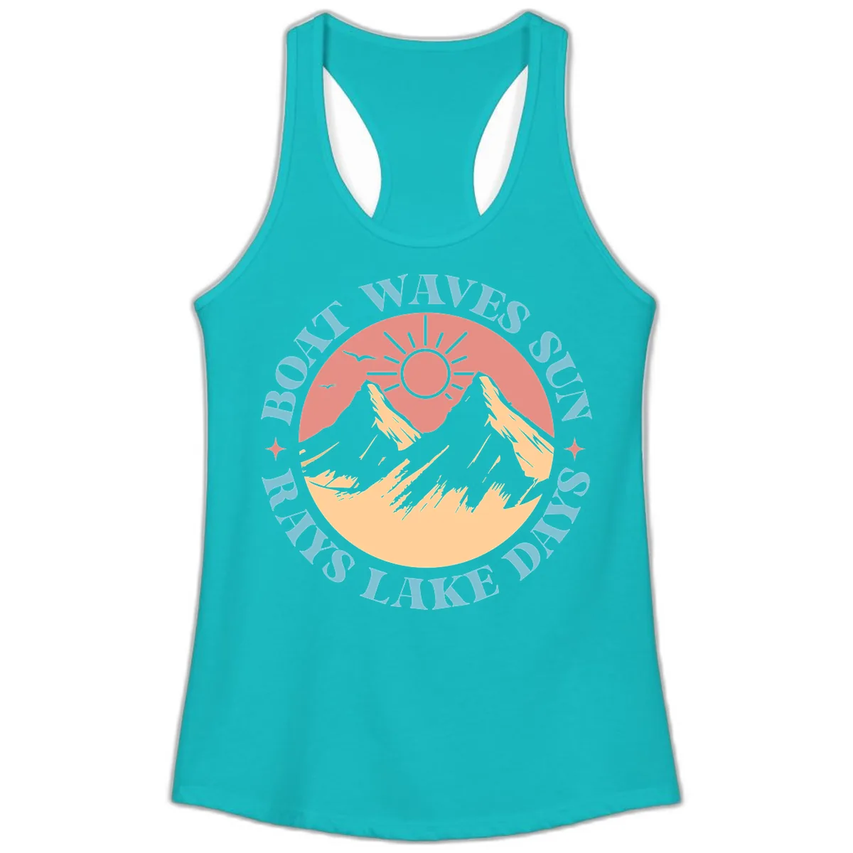 Boat Waves Sun Rays Lake Days Ladies Tank in Tahiti Blue