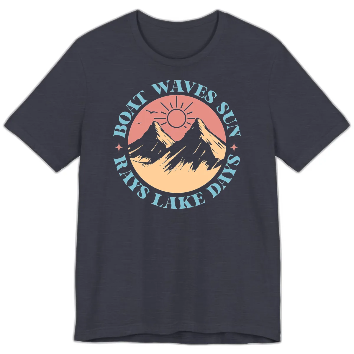 Boat Waves Sun Rays Lake Days Premium T-Shirt in Heather Midnight Navy