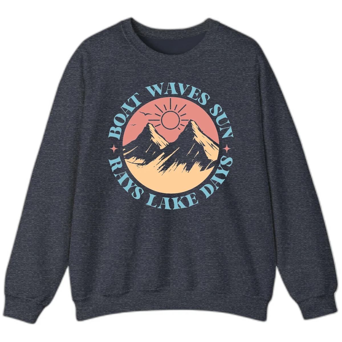 Boat Waves Sun Rays Lake Days Sweatshirt in Heather Sport Dark Navy