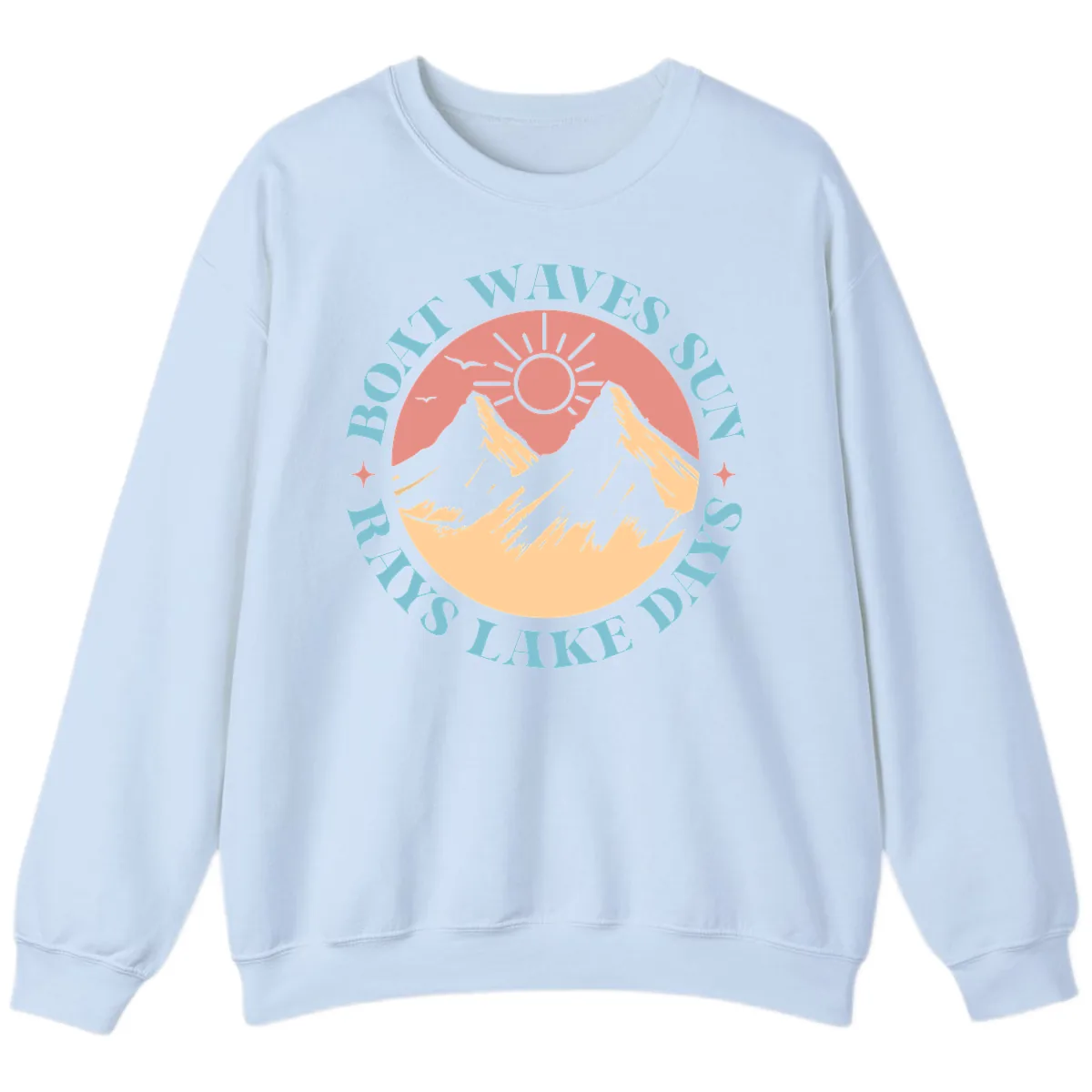 Boat Waves Sun Rays Lake Days Sweatshirt in Light Blue