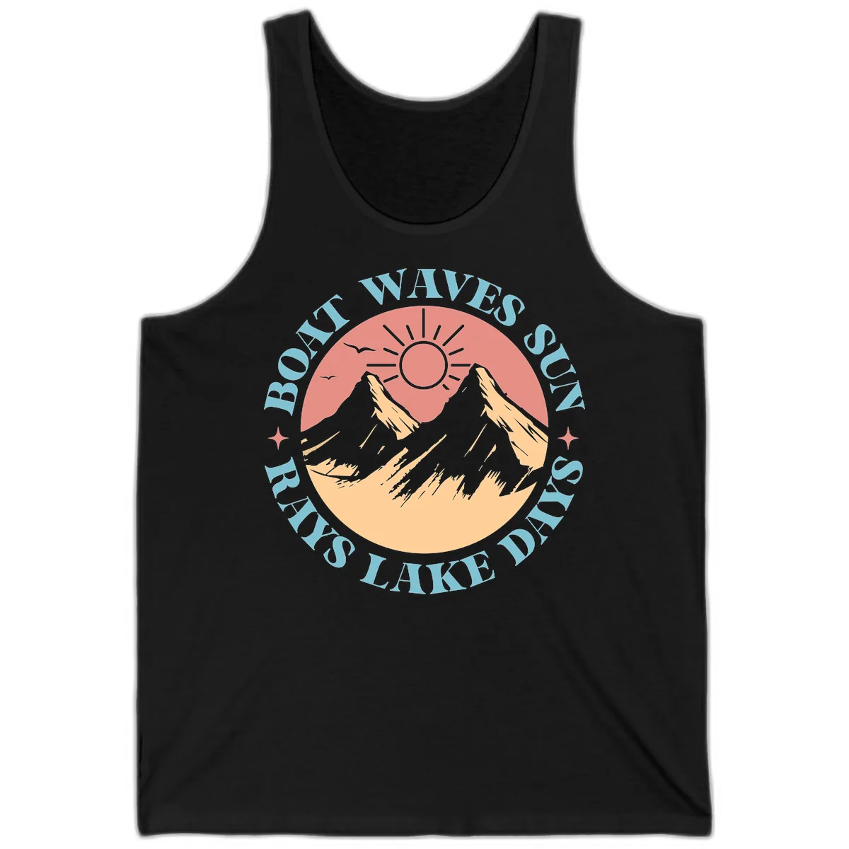 Boat Waves Sun Rays Lake Days Tank in Black