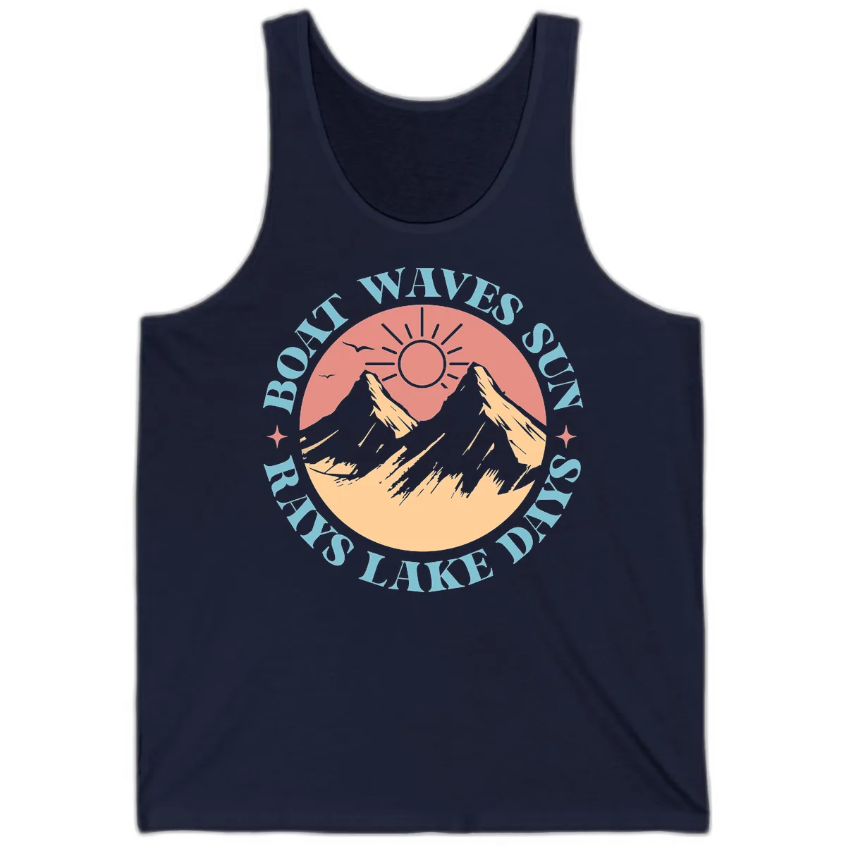 Boat Waves Sun Rays Lake Days Tank in Navy