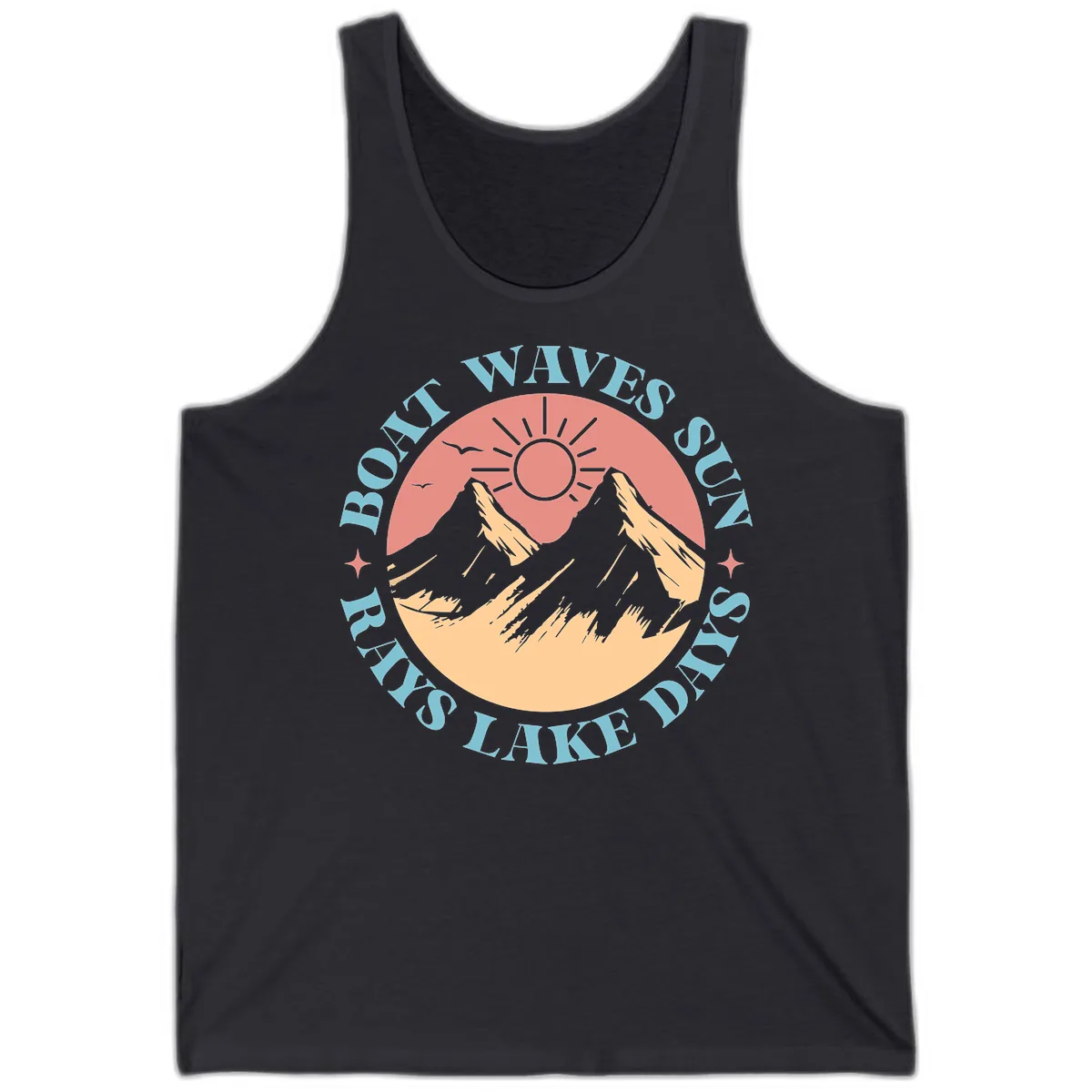 Boat Waves Sun Rays Lake Days Tank in Dark Grey