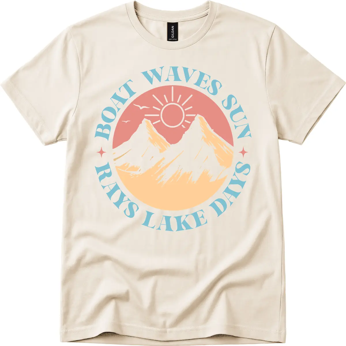 Boat Waves Sun Rays Lake Days T-Shirt in Natural