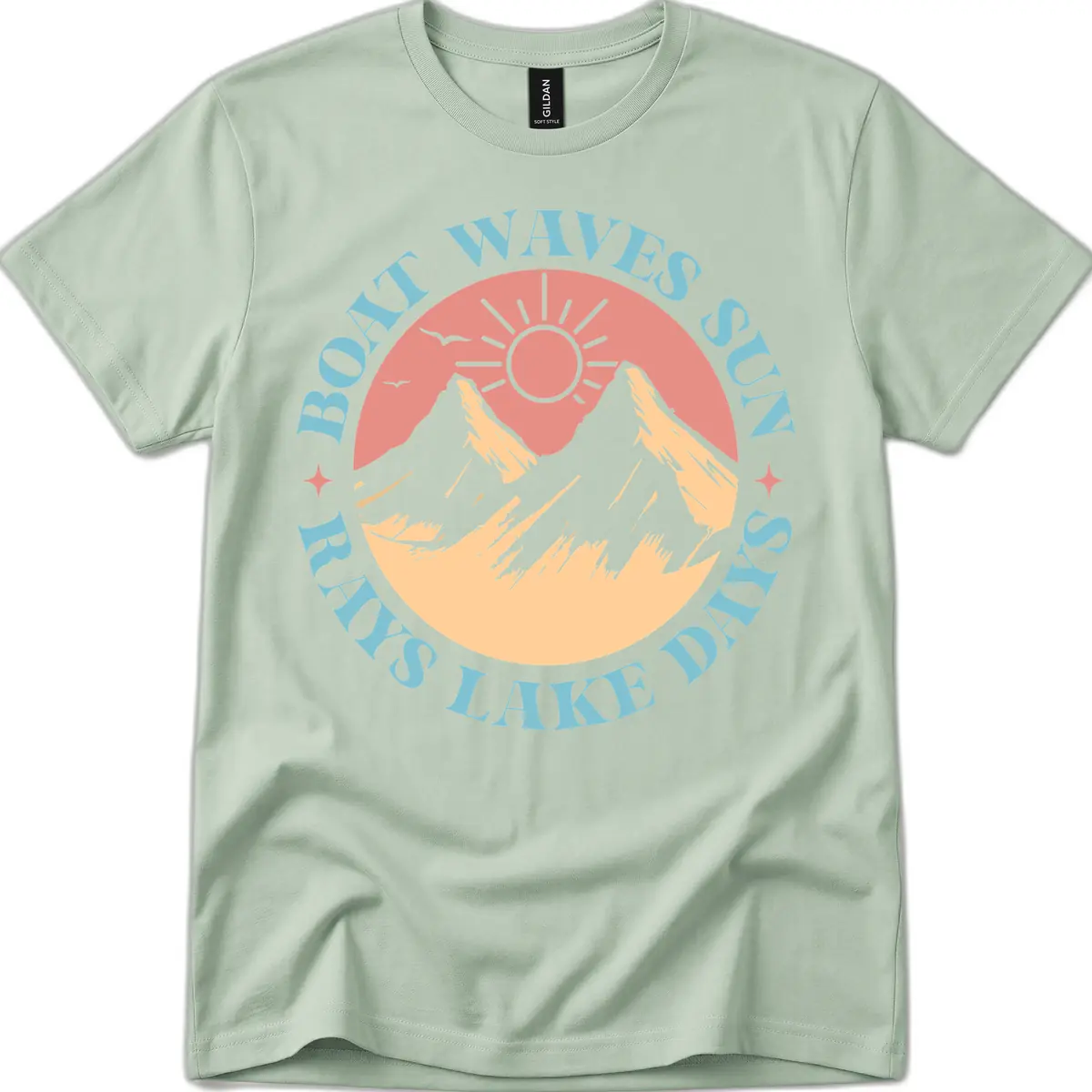 Boat Waves Sun Rays Lake Days T-Shirt in Sage