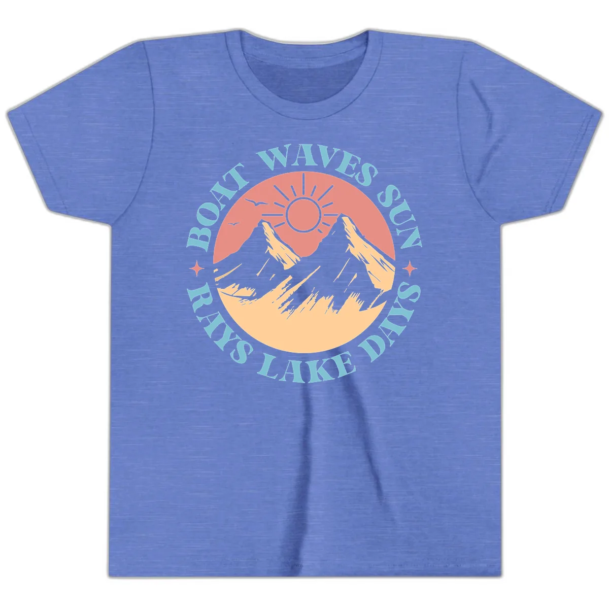 Boat Waves Sun Rays Lake Days Youth T-Shirt in Heather Columbia Blue