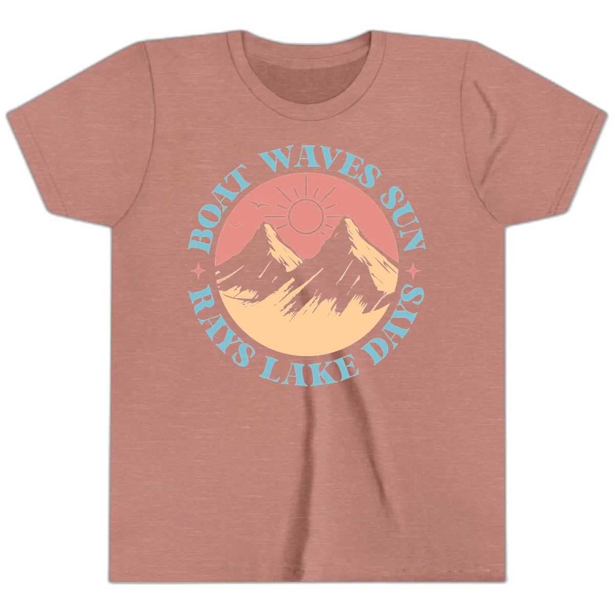 Boat Waves Sun Rays Lake Days Youth T-Shirt in Heather Mauve