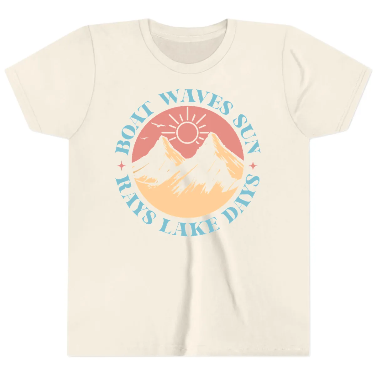 Boat Waves Sun Rays Lake Days Youth T-Shirt in Natural