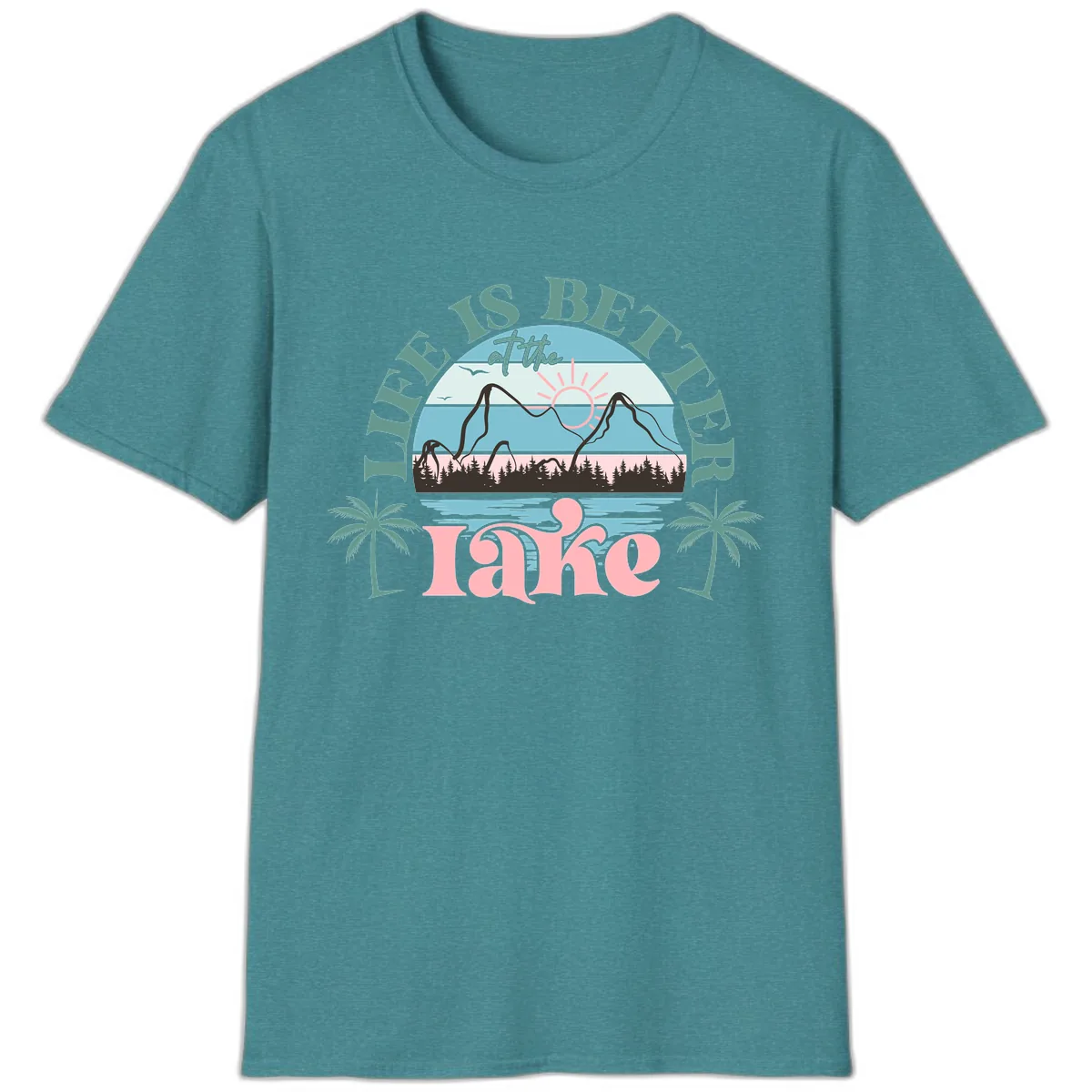 Life Is Better At The Lake Design T-Shirt in Heather Galapagos Blue