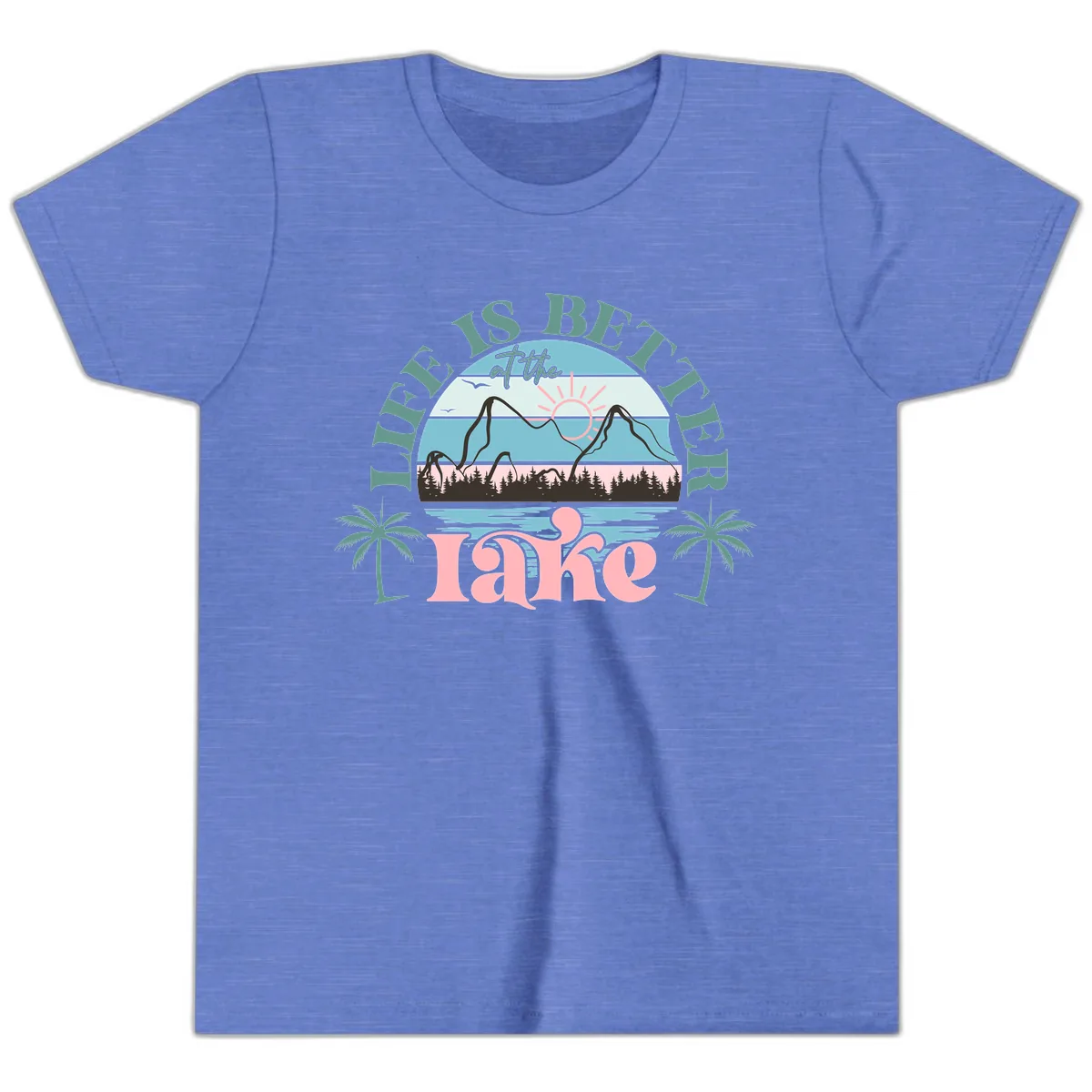 Life Is Better At The Lake Design Youth T-Shirt in Heather Columbia Blue