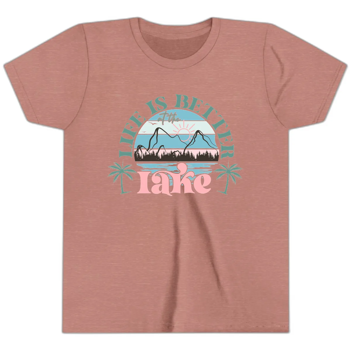 Life Is Better At The Lake Design Youth T-Shirt in Heather Mauve