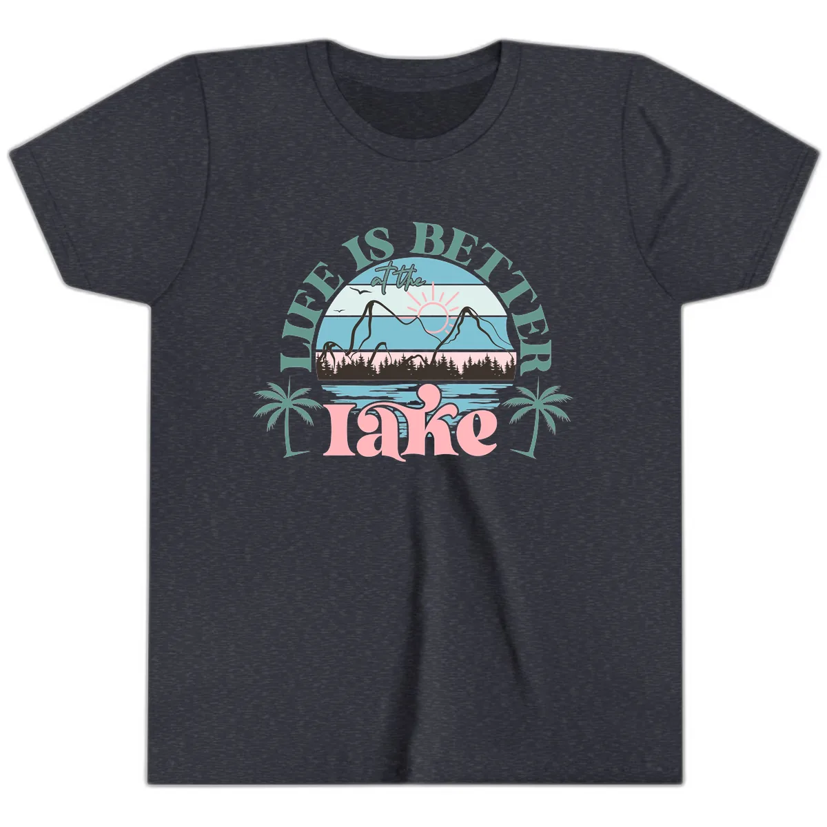 Life Is Better At The Lake Design Youth T-Shirt in Heather Navy