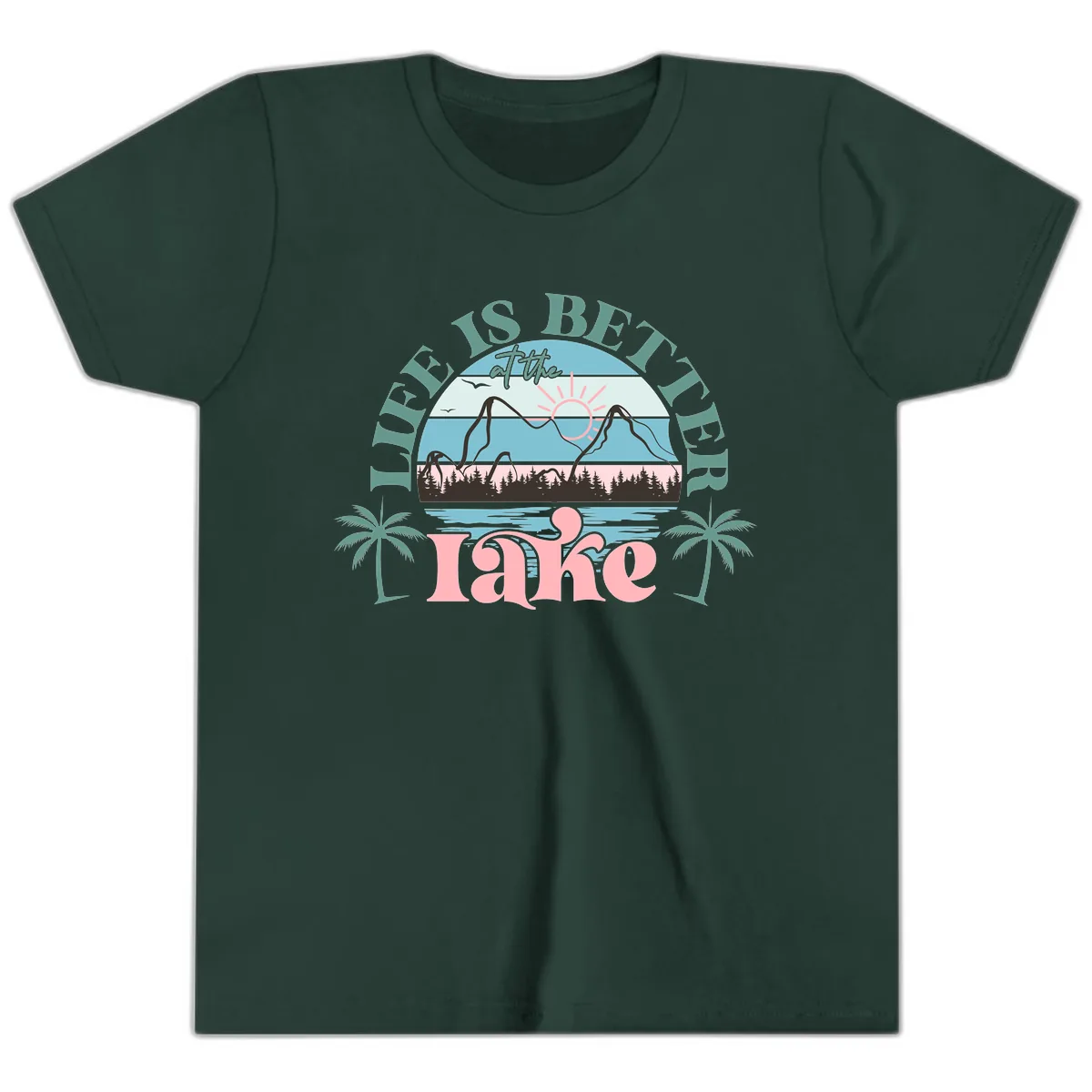 Life Is Better At The Lake Design Youth T-Shirt in Forest