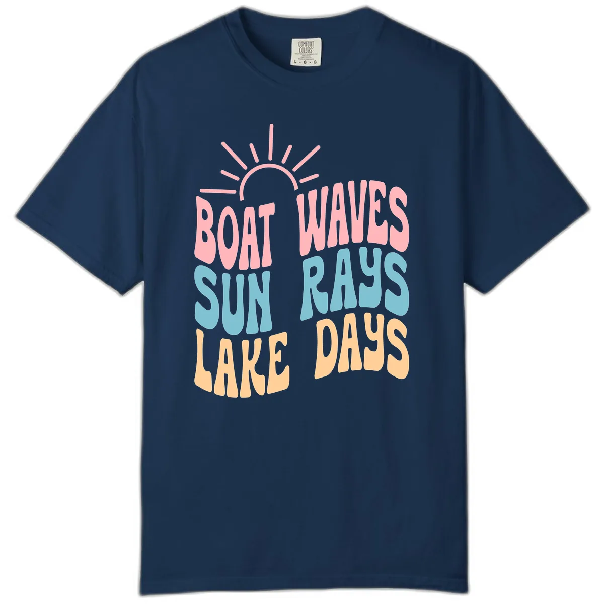 Boat Waves Sun Rays Lake Days Comfort Color in Navy