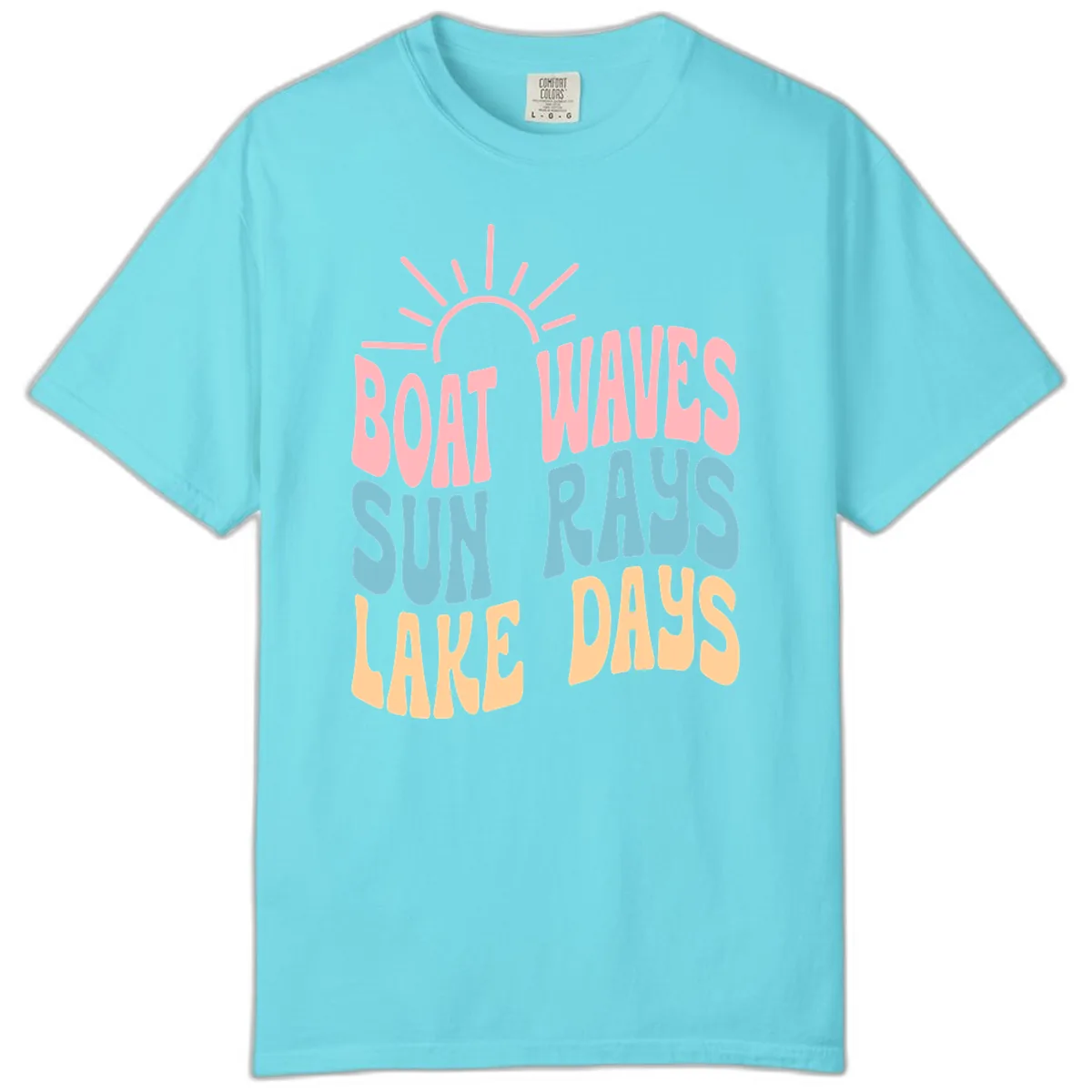 Boat Waves Sun Rays Lake Days Comfort Color in Lagoon Blue