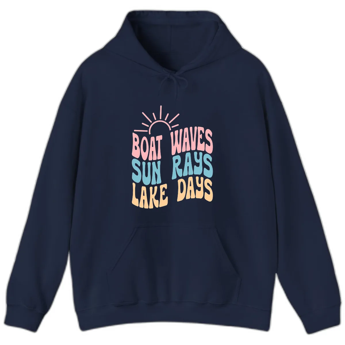 Boat Waves Sun Rays Lake Days Hoodie in Navy