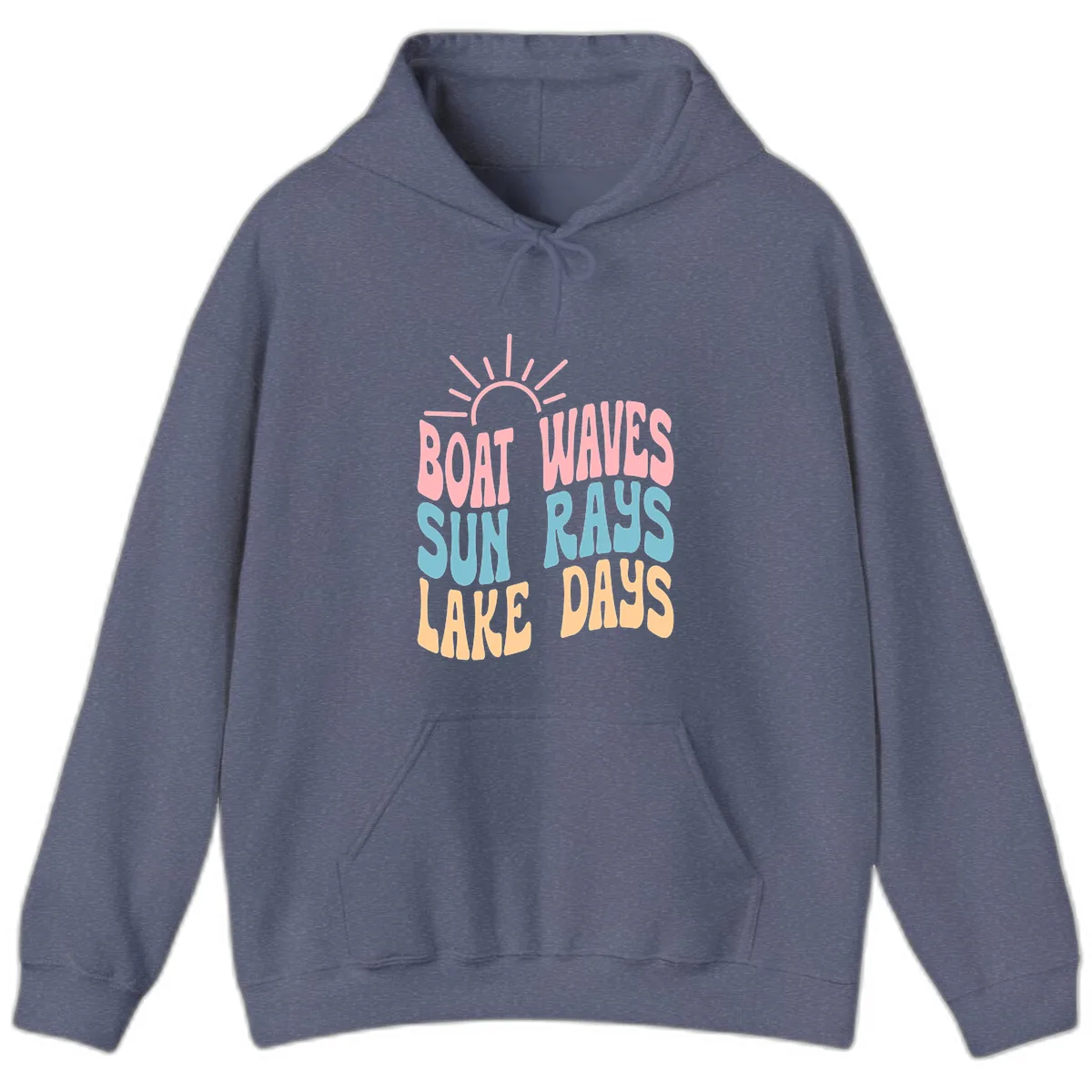 Boat Waves Sun Rays Lake Days Hoodie in Heather Navy