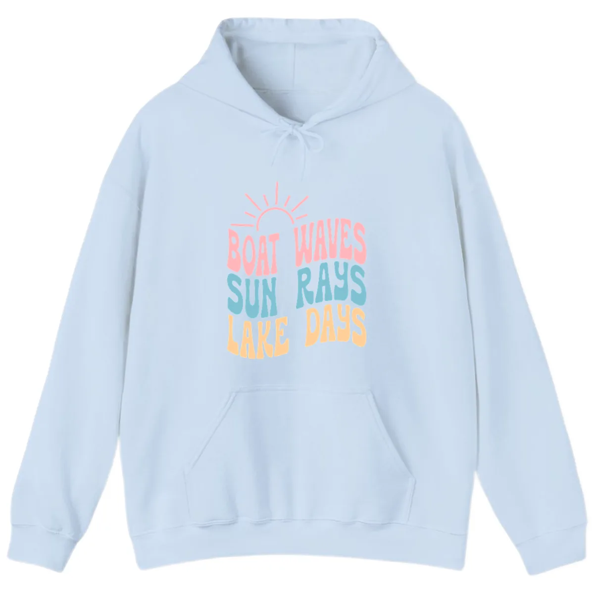 Boat Waves Sun Rays Lake Days Hoodie in Light Blue