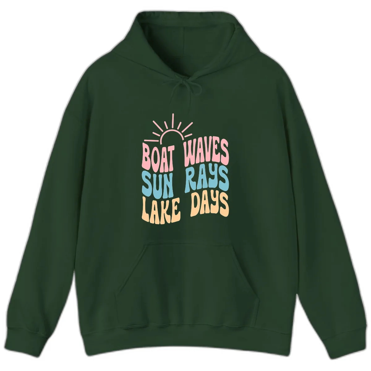Boat Waves Sun Rays Lake Days Hoodie in Forest Green