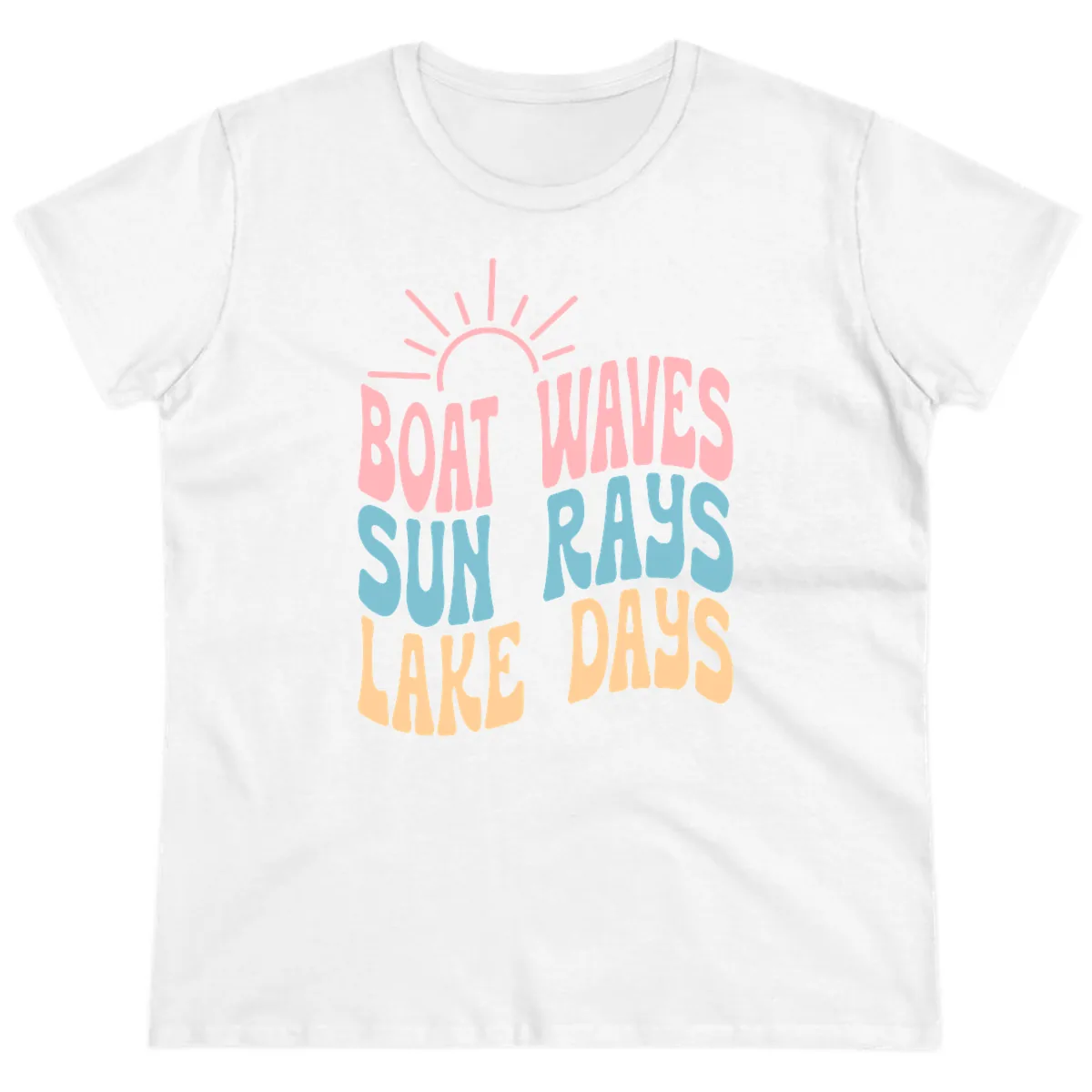 Boat Waves Sun Rays Lake Days Ladies Tee in White