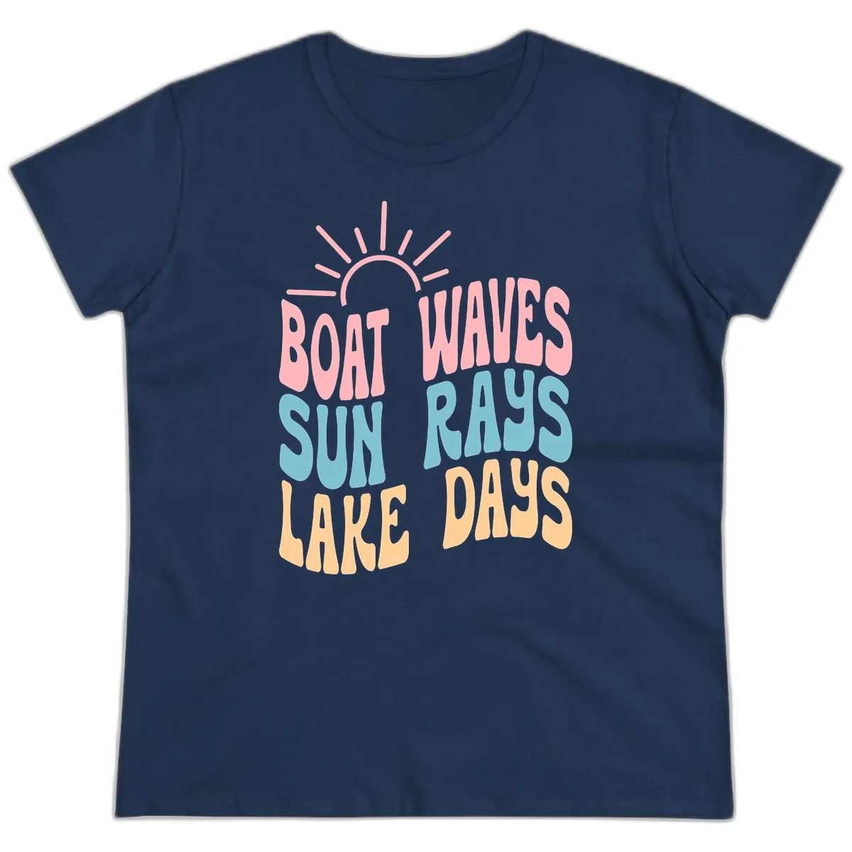 Boat Waves Sun Rays Lake Days Ladies Tee in Navy