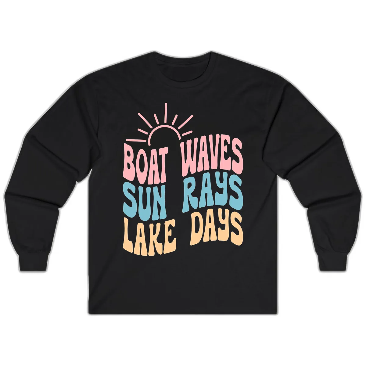 Boat Waves Sun Rays Lake Days Long Sleeve in Black