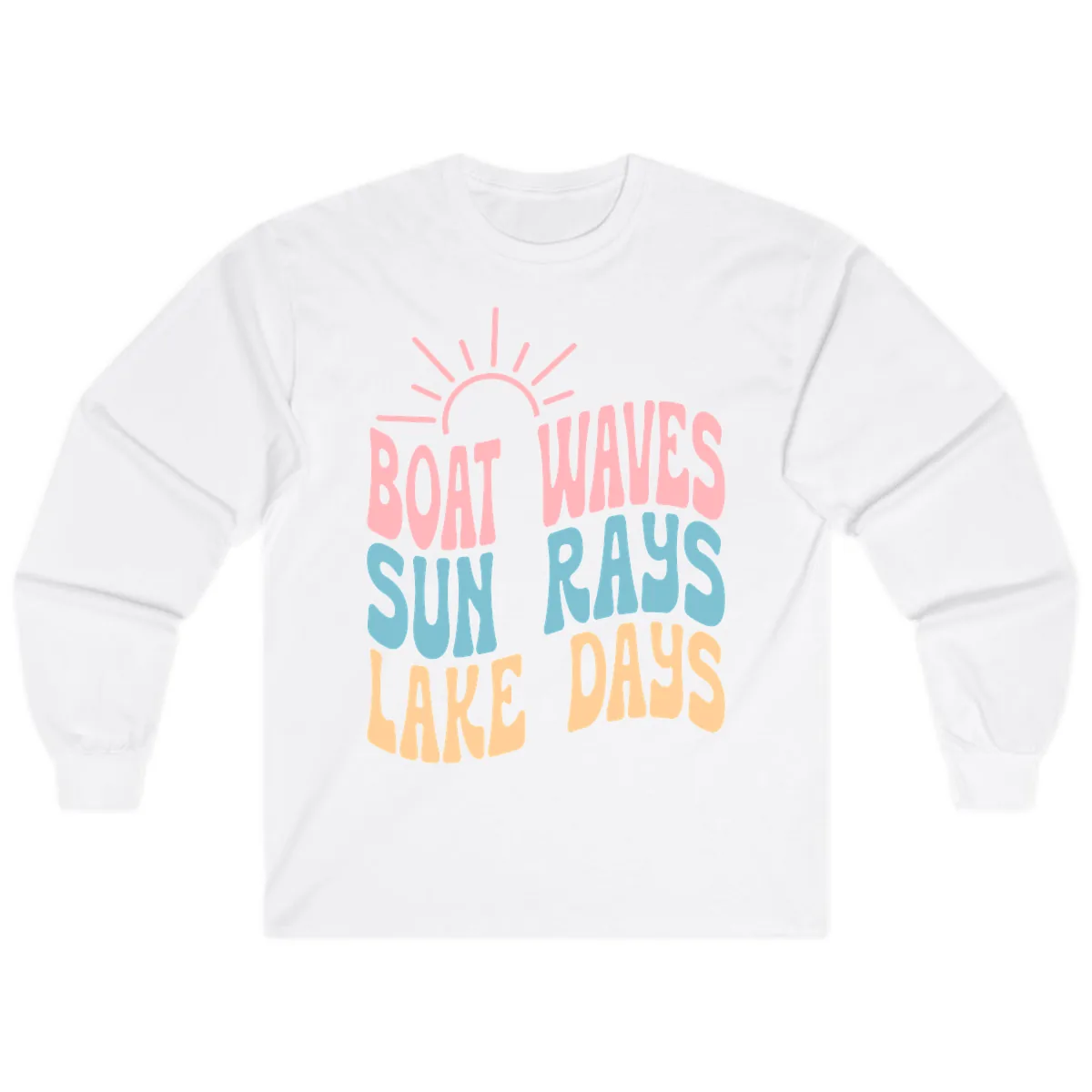 Boat Waves Sun Rays Lake Days Long Sleeve in White