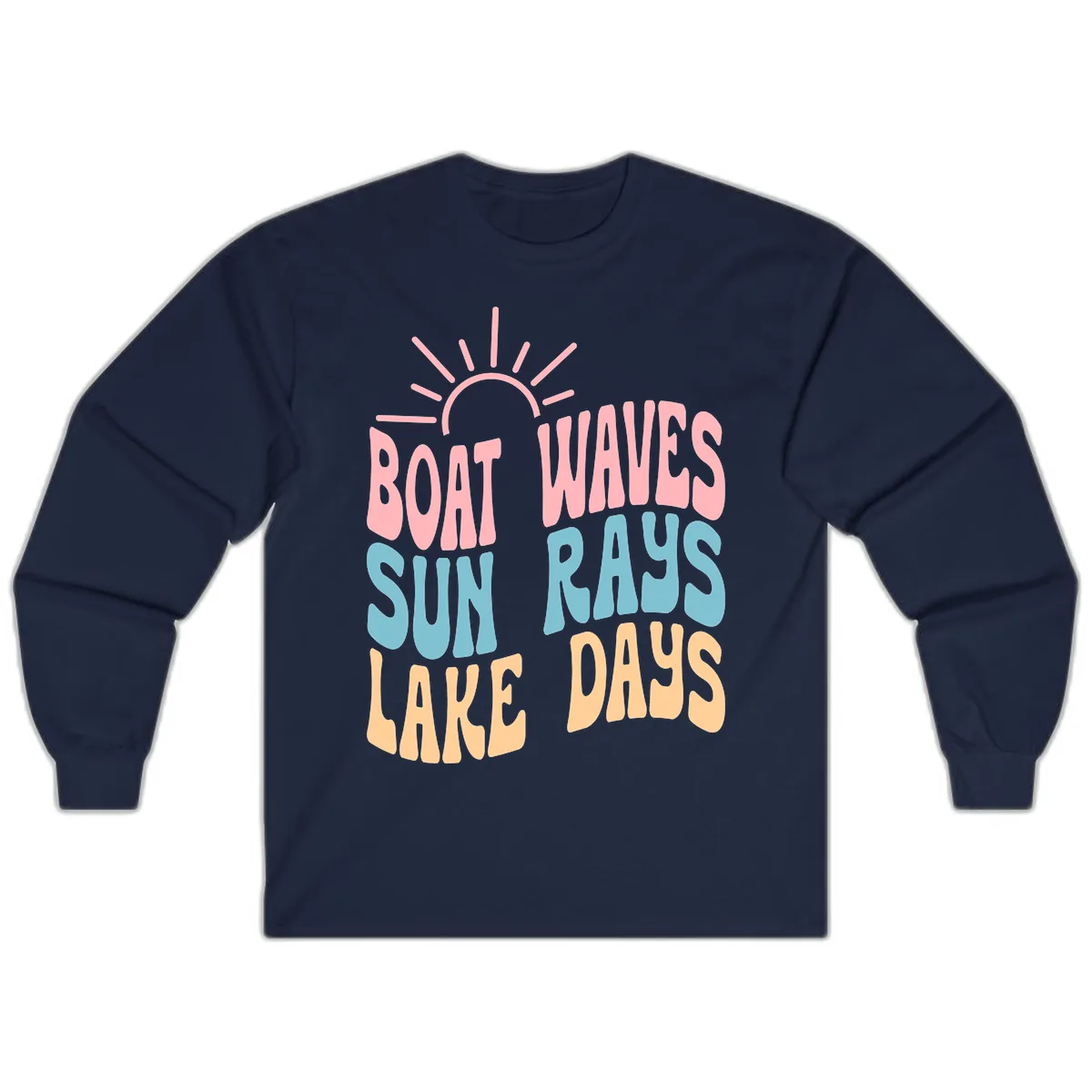 Boat Waves Sun Rays Lake Days Long Sleeve in Navy