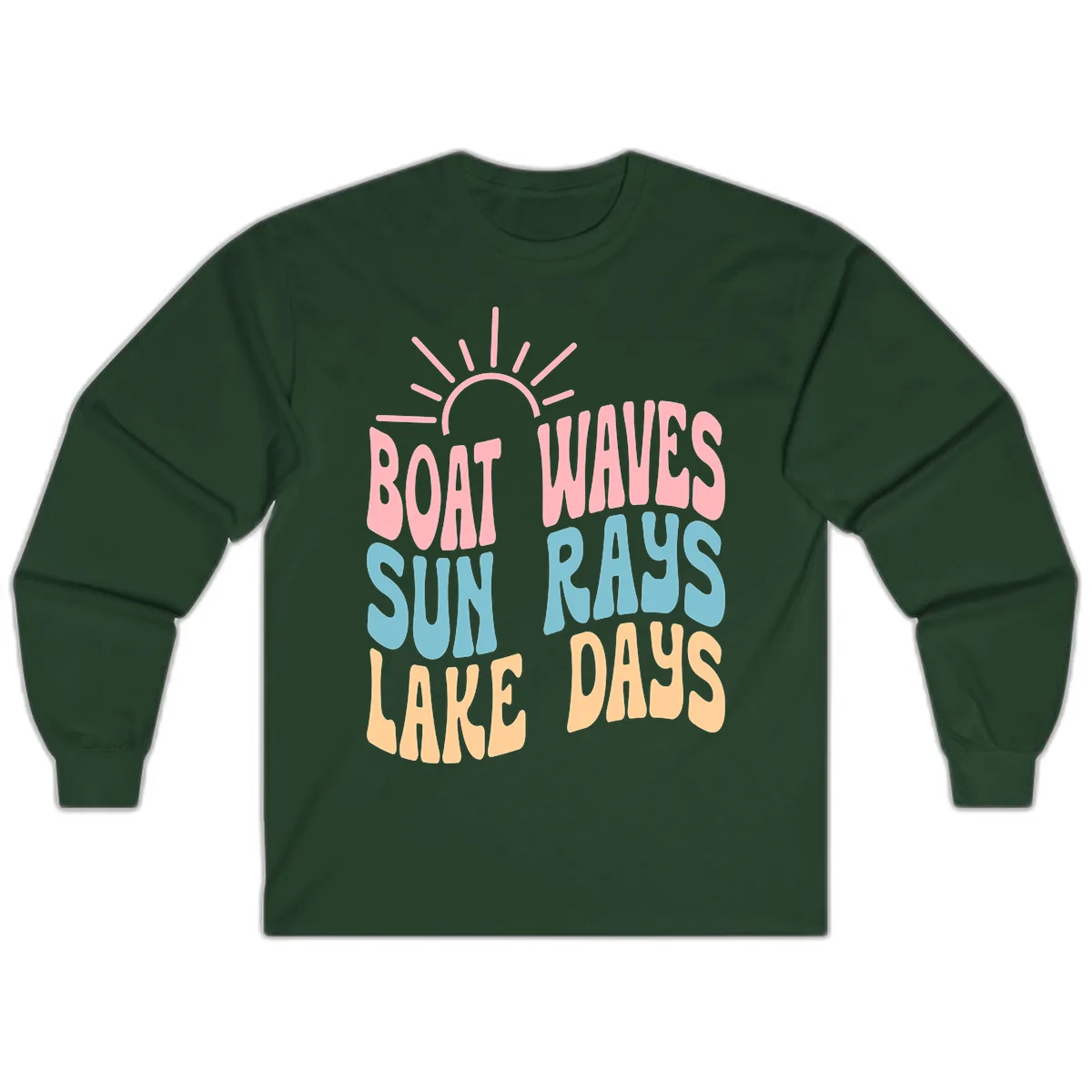 Boat Waves Sun Rays Lake Days Long Sleeve in Forest Green