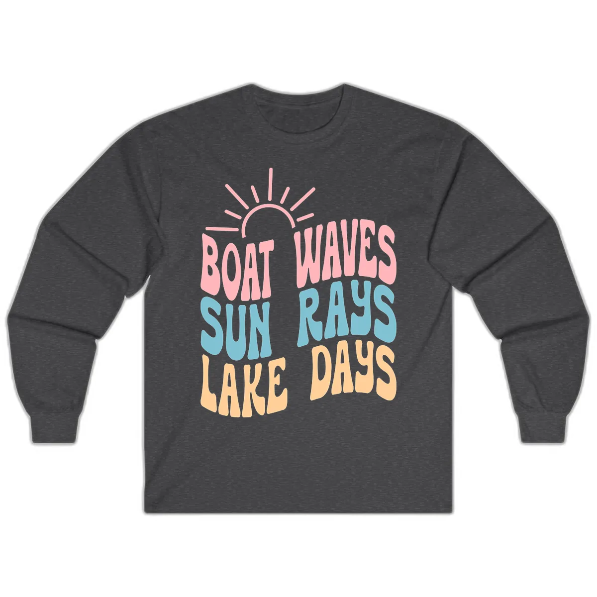 Boat Waves Sun Rays Lake Days Long Sleeve in Dark Heather
