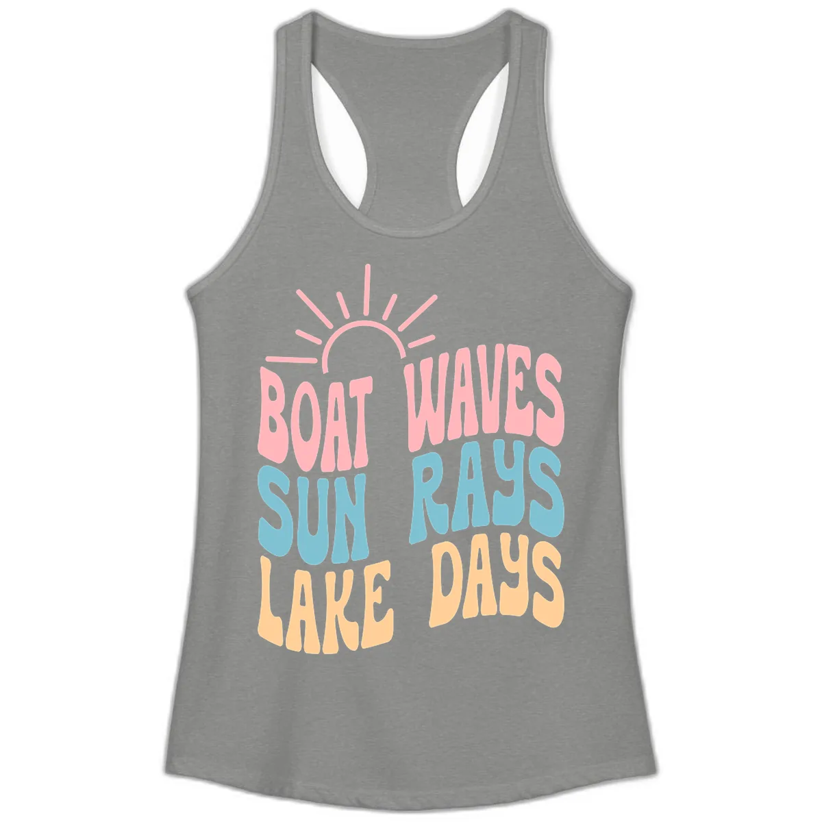 Boat Waves Sun Rays Lake Days Ladies Tank in Heather Grey
