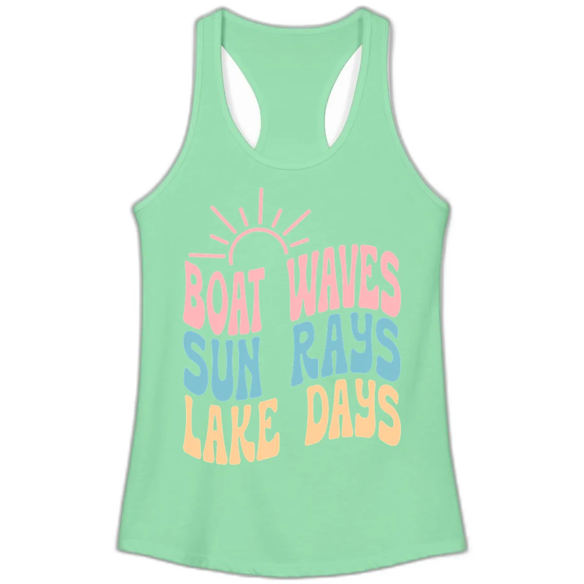 Boat Waves Sun Rays Lake Days Ladies Tank in Solid Mint