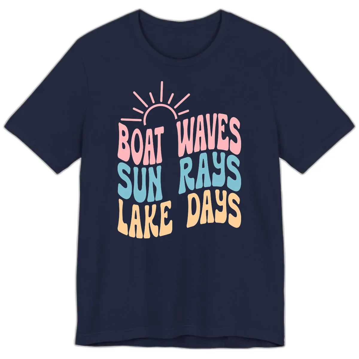 Boat Waves Sun Rays Lake Days Premium T-Shirt in Navy