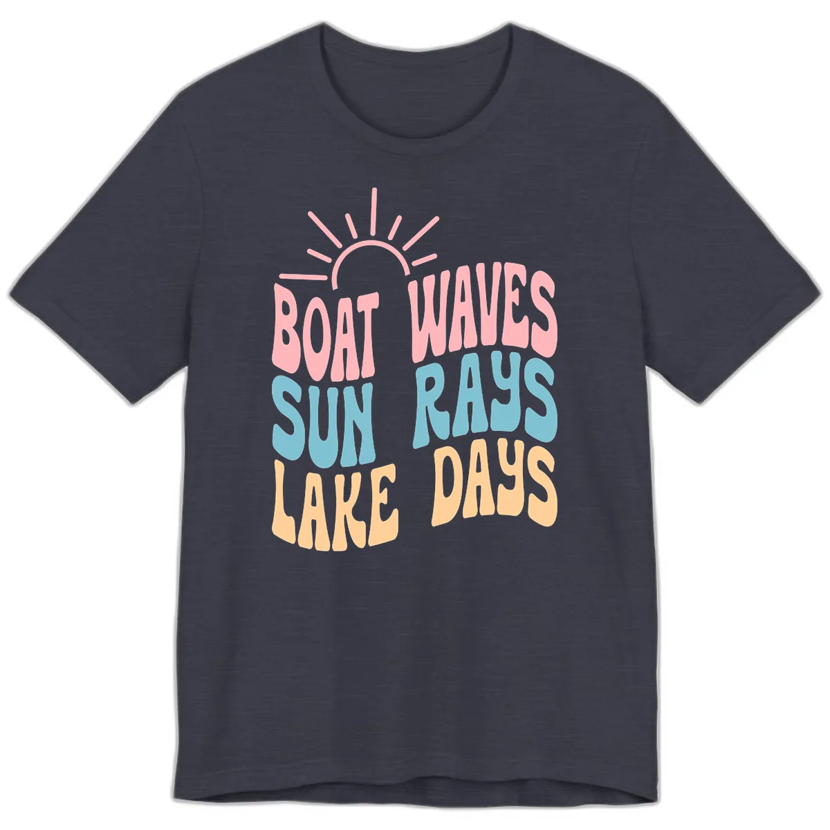 Boat Waves Sun Rays Lake Days Premium T-Shirt in Heather Midnight Navy
