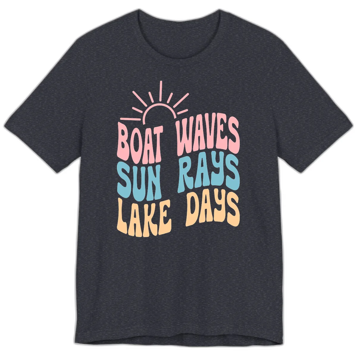 Boat Waves Sun Rays Lake Days Premium T-Shirt in Heather Navy