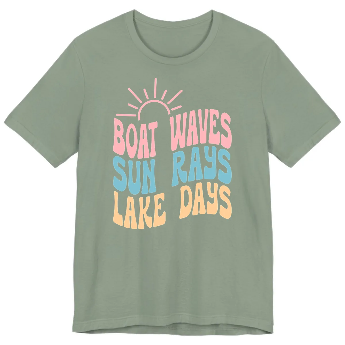 Boat Waves Sun Rays Lake Days Premium T-Shirt in Sage