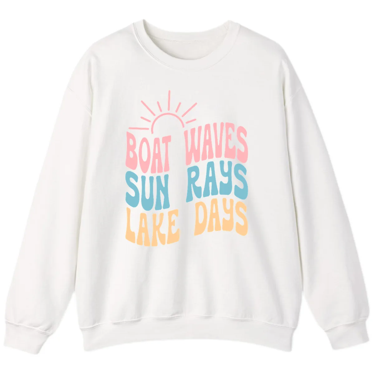 Boat Waves Sun Rays Lake Days Sweatshirt in White