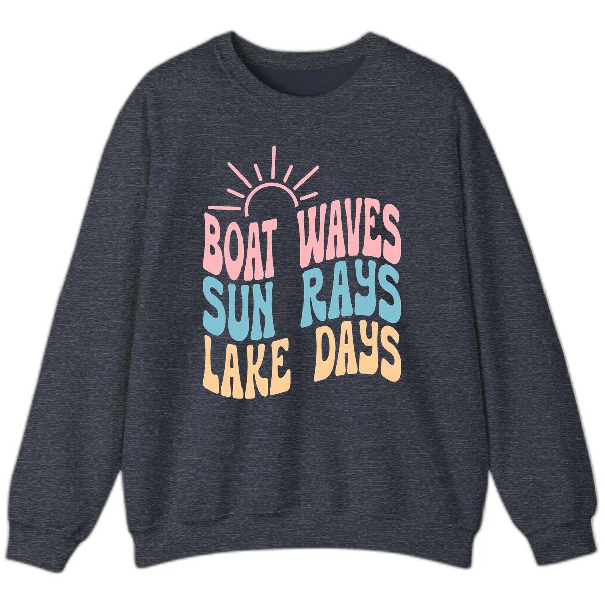 Boat Waves Sun Rays Lake Days Sweatshirt in Heather Sport Dark Navy