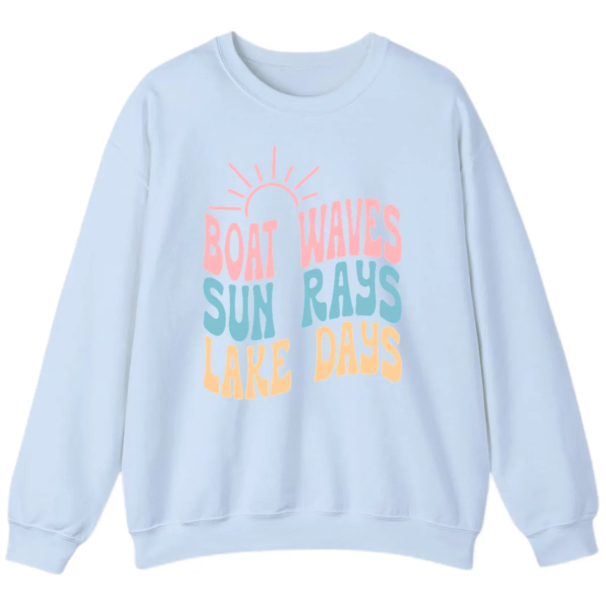 Boat Waves Sun Rays Lake Days Sweatshirt in Light Blue