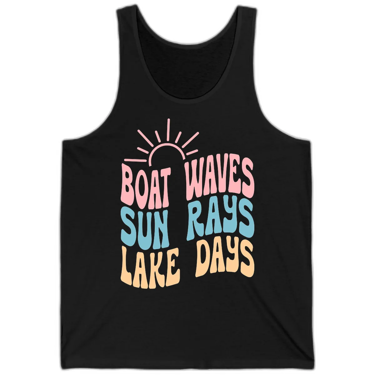 Boat Waves Sun Rays Lake Days Tank in Black