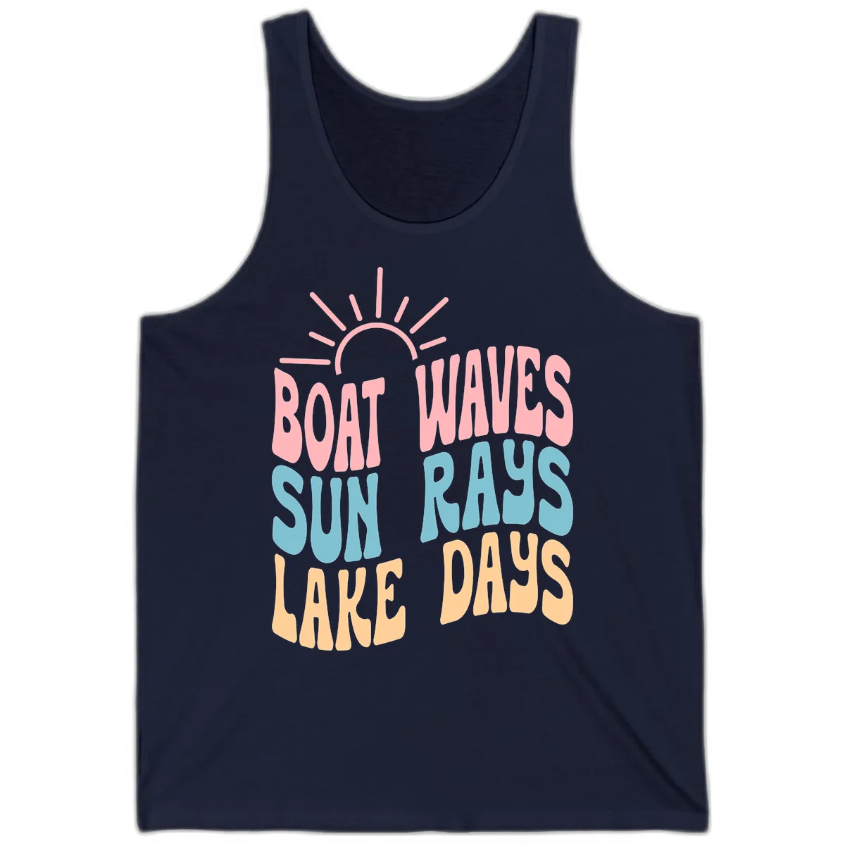 Boat Waves Sun Rays Lake Days Tank in Navy
