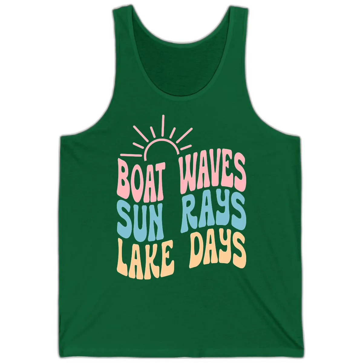 Boat Waves Sun Rays Lake Days Tank in Kelly